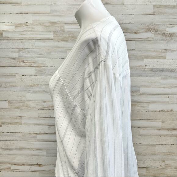 AllSaints Penny Striped Cross Over Top Womens Size XS White Gray Faux Wrap - Picture 7 of 14
